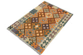 Flat Weave Kilim Antique Navaho Vintage handmade Geometric Kilim Orange Green Hand-Woven Rectangle 100% Wool Area Rug 3x5
